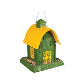 North States 9096 Hopper Bird Feeder, Barn, 5 lb, Plastic, Green/Yellow, 13-1/4 in H, Hanging/Pole Mounting