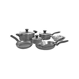 T-fal B167SA64 Cookware Set, Aluminum, Gray, 10-Piece