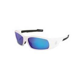 Swagger Safety Glasses, Blue Diamond Mirror Lens, White Frame