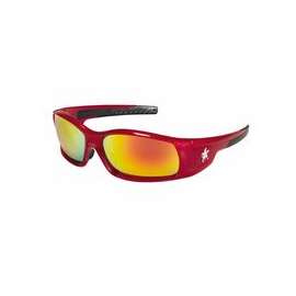 Swagger Safety Glasses, Fire Mirror Lens, Duramass Hard Coat, Red Frame