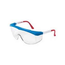 Stratos Spectacles, Clear Lens, Scratch-Resistant, Blue/Red/White Frame, Nylon