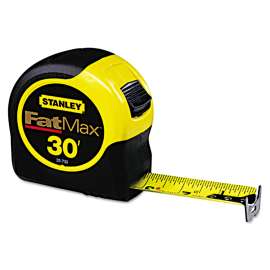 Fat Max Tape Rule, 1 1/4" x 30ft, Plastic Case, Black/Yellow, 1/16" Graduation