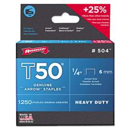 T50 Heavy Duty Staples, 0.38" Leg, 0.5" Crown, Steel, 1,250/Pack