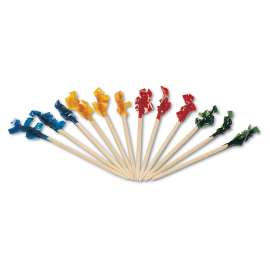 Regular Cellophane-Frill Wood Picks, 2 1/2", Assorted, 1000/Box, 10 Boxes/Carton