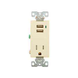 Eaton Cooper Wiring TR7740LA-K Single Combination USB Receptacle, 125 VAC Receptacle, 5 VDC USB, 2-Pole