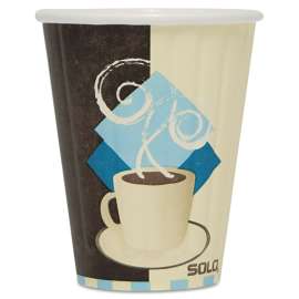 Duo Shield Insulated Paper Hot Cups, 8oz, Tuscan, Chocolate/Blue/Beige, 50/Pk