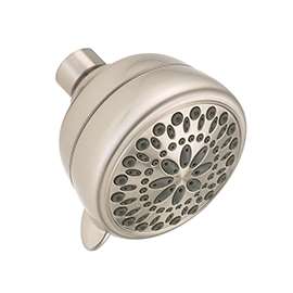 DELTA 75763CSN Shower Head, Round, 1.75 gpm, 1/2 in Connection, IPS, 7-Spray Function, Plastic, Nickel, 3-3/8 in Dia
