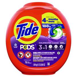 PODS Laundry Detergent, Spring Meadow, 66 oz Tub, 76 Pacs/Tub, 4 Tubs/Carton