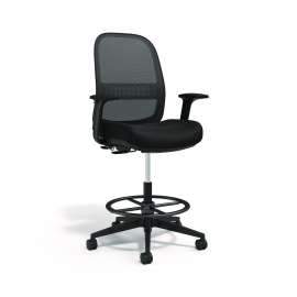Essentials Mesh Back Drafting Stool, Adjustable Lumbar Support, Supports Up to 275 lb, 26.6" to 33.6" Seat Height, Black