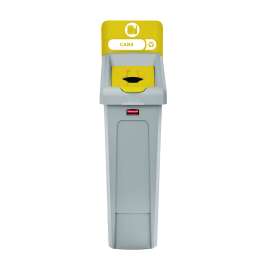 Slim Jim Recycling Station Kit, 1-Stream Bottles and Cans, 23 gal, Plastic, Yellow/Gray