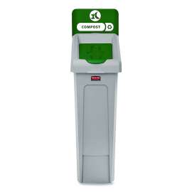 Slim Jim Recycling Station Kit, 1-Stream Compost, 23 gal, Plastic, Green/Gray