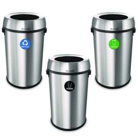 17 Gallon Stainless Steel Open Top Recycling, Trash and Compost Station