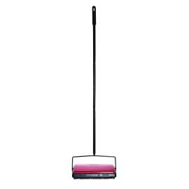 Manual Triple Brush Carpet and Floor Sweeper, 42.5" Handle, Red
