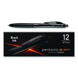 PENTONIC Retractable Ballpoint Pen, Fine 0.7 mm, Black Ink, Black Barrel, 12/Pack