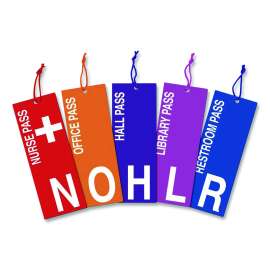 Laminated Hall Passes with Cords, Assorted Messages, 3.4 x 9 x 0.1, Assorted Color Faces, 5/Set, 24 Sets/Carton