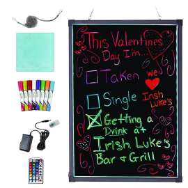 LED Illuminated Hanging Message Writing Board, 23.6" x 31.5", Black Surface, Black Aluminum Frame
