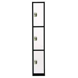 Steel Storage Locker, 3 Compartment, 12 x 12 x 72, Black Body/White Doors