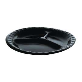 Placesetter Deluxe Laminated Foam Dinnerware, 3-Compartment Plate, 9" dia, Black, 500/Carton