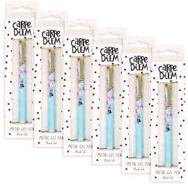 Carpe Diem All Metal Gel Pens Gel Pen, Stick, Medium 0.7 mm, Black Ink, Blue/Pink/White Floral Barrel, 6/Pack