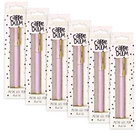 Carpe Diem All Metal Gel Pens Gel Pen, Stick, Medium 0.7 mm, Black Ink, Pink Barrel, 6/Pack