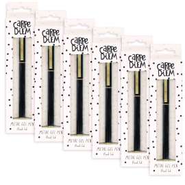Carpe Diem All Metal Gel Pens Gel Pen, Stick, Medium 0.7 mm, Black Ink, Black Barrel, 6/Pack