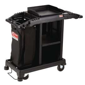 Compact Standard Housekeeping Cart, Plastic, 1 Shelf, 23.25" x 53.18" x 46.57", Black