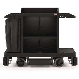 Partially Assembled Premium Housekeeping Cart, Plastic, 1 Shelf, 24 x 62.13 x 49.75, Black