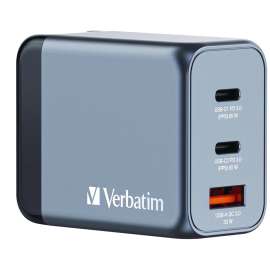 65 W 3-Port GaN Wall Charger, Black/Gray