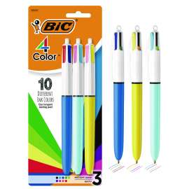 4-Color Multi-Color Ballpoint Pen, Retractable, Medium 1 mm, Assorted Ink, Assorted Barrels, 3/Pack