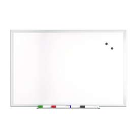 Magnetic Steel Dry Erase Board, 24" x 36", White Surface, Gray/Natural Aluminum Frame