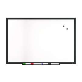 Magnetic Steel Dry Erase Board, 24" x 36", White Surface, Black Aluminum Frame