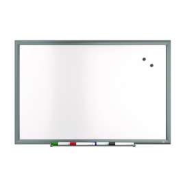 Magnetic Porcelain Dry Erase Board, 36" x 24", White Surface, Gray/Natural Aluminum Frame