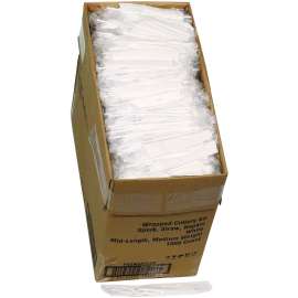 Fieldware Cutlery Kit, 5.5" Spork, 10 x 8 Napkin, Standard Straw, Mediumweight, White, 1,000/Carton