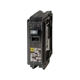 Square D Homeline HOM120C Circuit Breaker, Mini, 20 A, 1 -Pole, 120 V, Plug Mounting, Black