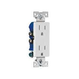 EATON 1107W-10-L Duplex Receptacle, 2 -Pole, 15 A, 125 VAC, Push, Side Wiring, NEMA: 5-15R, White