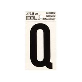 HY-KO RV-25/Q Reflective Letter, Character: Q, 2 in H Character, Black Character, Silver Background, Vinyl