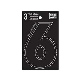 HY-KO 30400 Series 30406 Die-Cut Number, Character: 6, 3 in H Character, Black Character, Vinyl