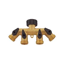 Landscapers Select GB9114A Faucet Manifold, 3/4 in Female, 4-Port/Way, Brass