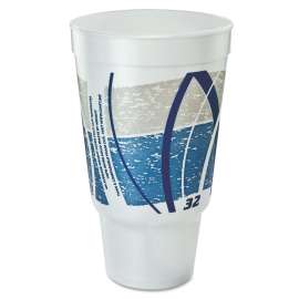 Impulse Hot/Cold Foam Drinking Cup, 32oz, Flush Fill, Printed, Blue/Gray, 16/Bag