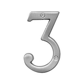 HY-KO Prestige Series BR-43SN/3 House Number, Character: 3, 4 in H Character, Nickel Character, Brass