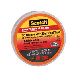 Scotch 10869-DL-5 Electrical Tape, 66 ft L, 0.007 in Thick, PVC Backing, Orange