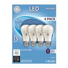 GE 4PK 9W Day A19 Bulb