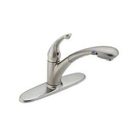 DELTA Signature 470-AR-DST Kitchen Faucet, 1.8 gpm, 1-Faucet Handle, Ceramic, Arctic Stainless Steel, Deck Mounting
