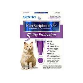SENTRY PurrScriptions Plus 01981 Flea and Tick Squeeze-On, Liquid, Mild Acetate, 3 Count