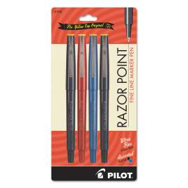 Razor Point Stick Porous Point Marker Pen, 0.3mm, Assorted Ink/Barrel, 4/Pack