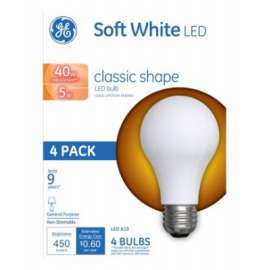 GE 4PK 5W WHT A19 Bulb