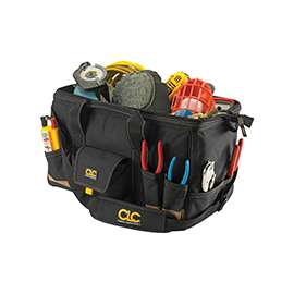 CLC Tool Works MEGAMOUTH Series 1163 Tote Bag, 11 in W, 12 in D, 18 in H, 25-Pocket, Polyester, Black