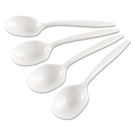 Medium-Weight Cutlery, Soup Spoon, White, 6 1/4", Plastic, Wrapped, 1000 Carton