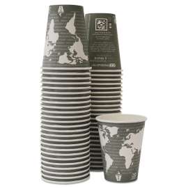 World Art Renewable/Compostable Hot Cups, 12 oz, Gray, 50/Pack,10 Pack/Carton