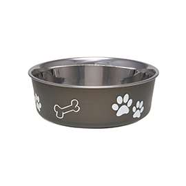 Loving Pets 7406LE Pet Feeding Bowl, L, 52 oz Volume, Polyresin/Stainless Steel, Espresso
